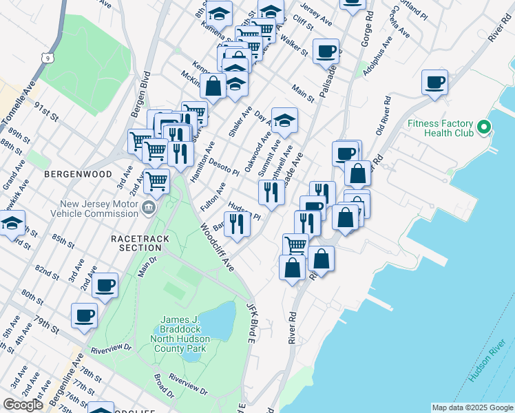 map of restaurants, bars, coffee shops, grocery stores, and more near 237 Columbus Place in Cliffside Park
