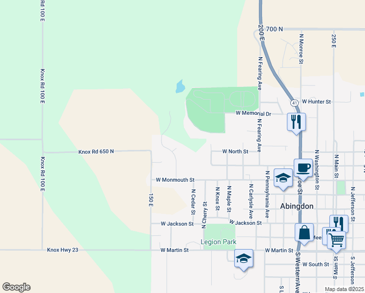 map of restaurants, bars, coffee shops, grocery stores, and more near 613 North Hillside Court in Abingdon