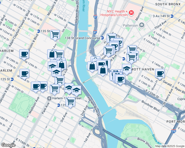 map of restaurants, bars, coffee shops, grocery stores, and more near 2401 3rd Avenue in The Bronx