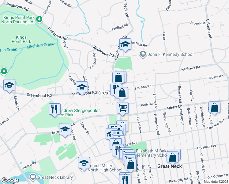 map of restaurants, bars, coffee shops, grocery stores, and more near 809 Middle Neck Road in Great Neck