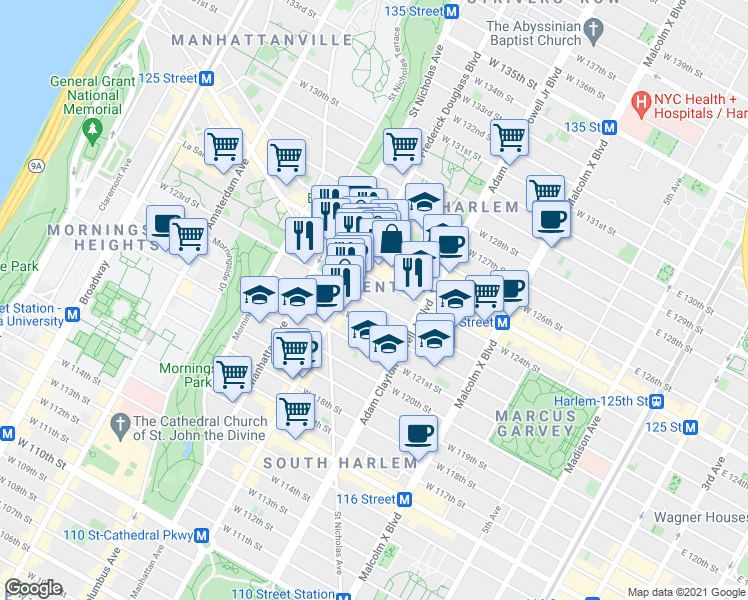 map of restaurants, bars, coffee shops, grocery stores, and more near in New York