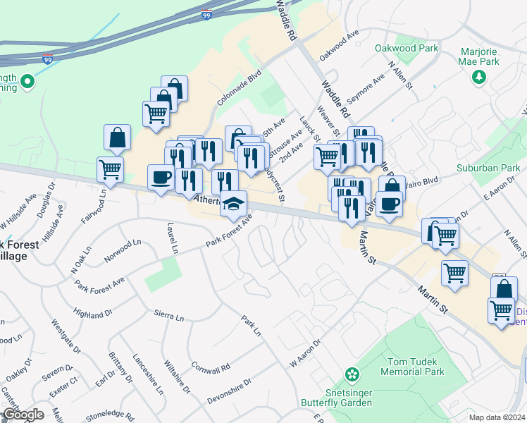map of restaurants, bars, coffee shops, grocery stores, and more near 1781 North Atherton Street in State College
