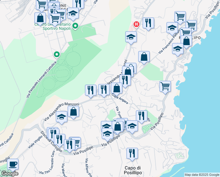 map of restaurants, bars, coffee shops, grocery stores, and more near 27 Via Francesco Petrarca in Napoli