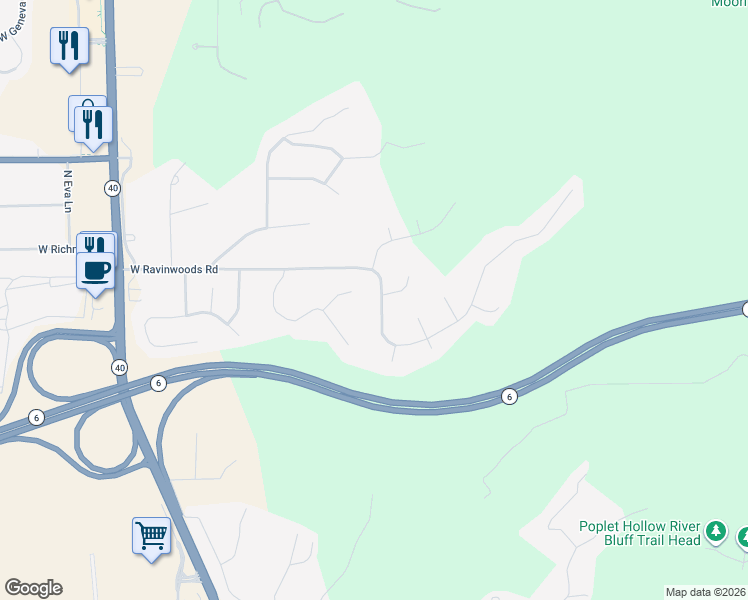 map of restaurants, bars, coffee shops, grocery stores, and more near 709 North Townes Court in Peoria