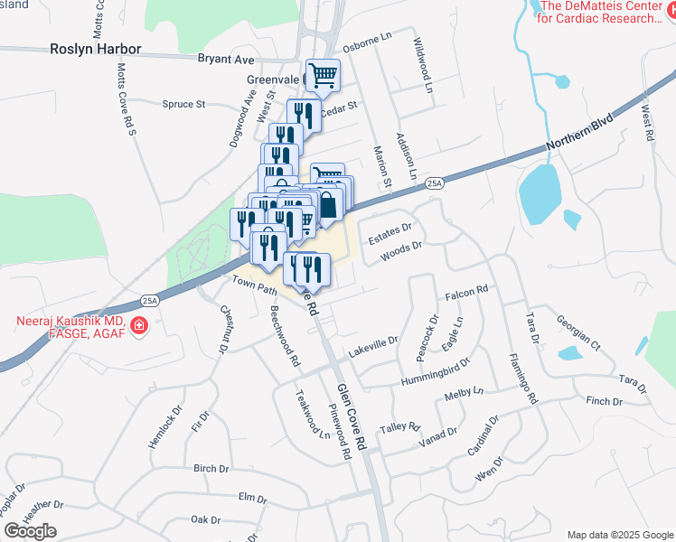 map of restaurants, bars, coffee shops, grocery stores, and more near 4 2nd Street in Greenvale