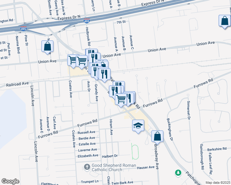 map of restaurants, bars, coffee shops, grocery stores, and more near 999 Main Street in Holbrook