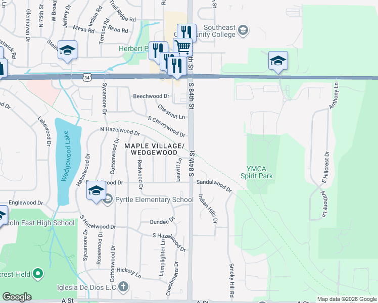 map of restaurants, bars, coffee shops, grocery stores, and more near Mopac Trail in Lincoln