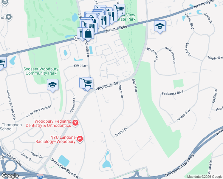 map of restaurants, bars, coffee shops, grocery stores, and more near 110 Dalor Court in Woodbury