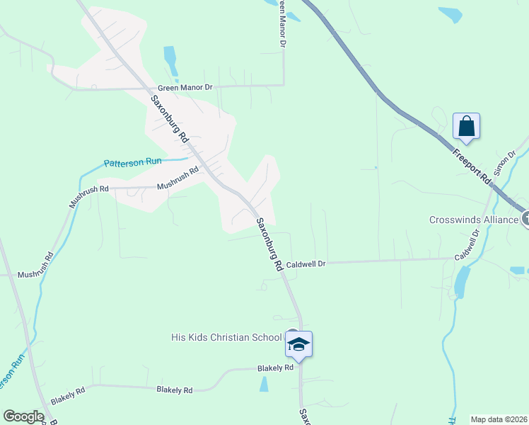 map of restaurants, bars, coffee shops, grocery stores, and more near 555A Saxonburg Road in Butler