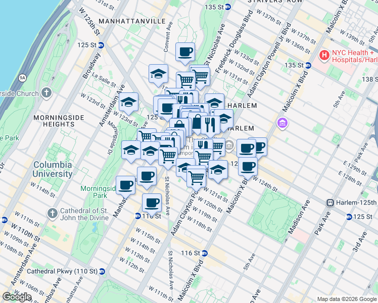 map of restaurants, bars, coffee shops, grocery stores, and more near in New York