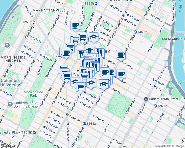 map of restaurants, bars, coffee shops, grocery stores, and more near in New York