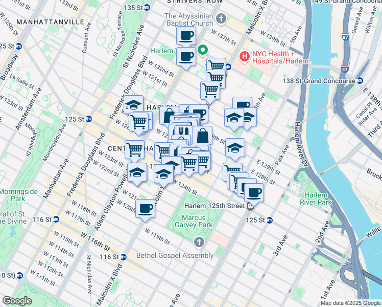map of restaurants, bars, coffee shops, grocery stores, and more near in New York