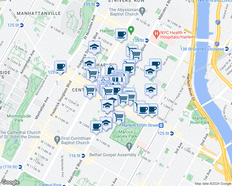 map of restaurants, bars, coffee shops, grocery stores, and more near in New York