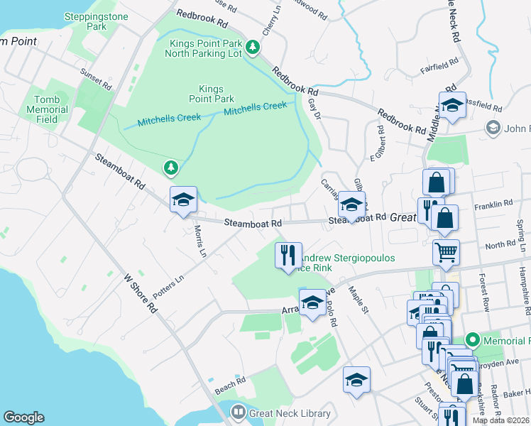 map of restaurants, bars, coffee shops, grocery stores, and more near 103 Van Nostrand Avenue in Great Neck