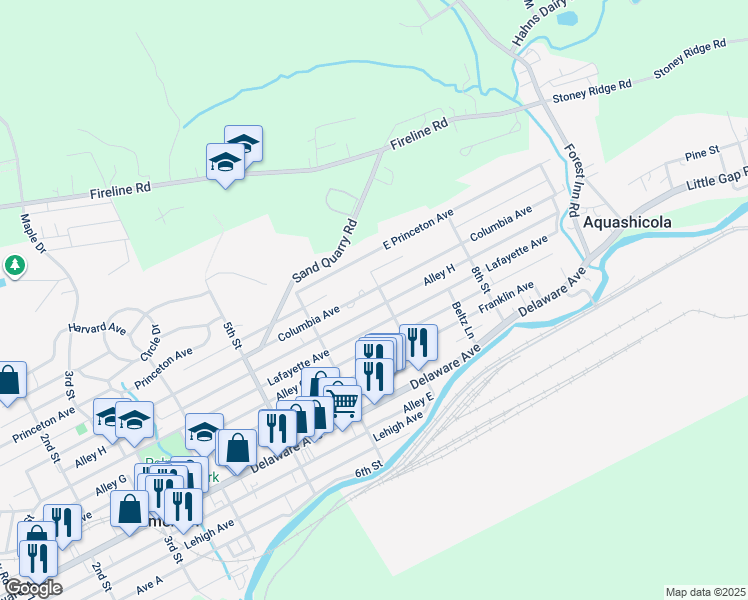 map of restaurants, bars, coffee shops, grocery stores, and more near 672 Columbia Avenue in Palmerton