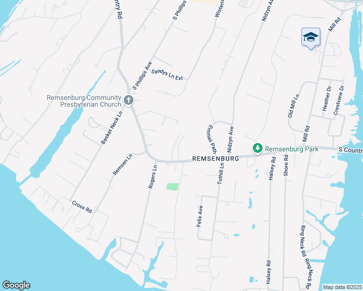 map of restaurants, bars, coffee shops, grocery stores, and more near 128 South Country Road in Remsenburg-Speonk