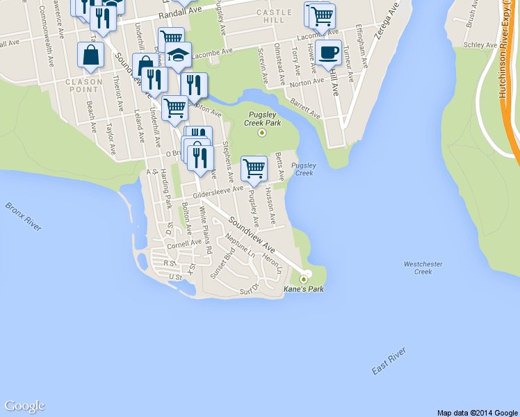 map of restaurants, bars, coffee shops, grocery stores, and more near 139 Husson Avenue in Bronx