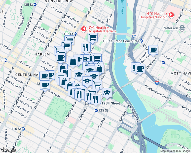 map of restaurants, bars, coffee shops, grocery stores, and more near in New York