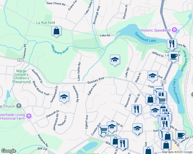 map of restaurants, bars, coffee shops, grocery stores, and more near 157 Sussex Avenue in Morristown