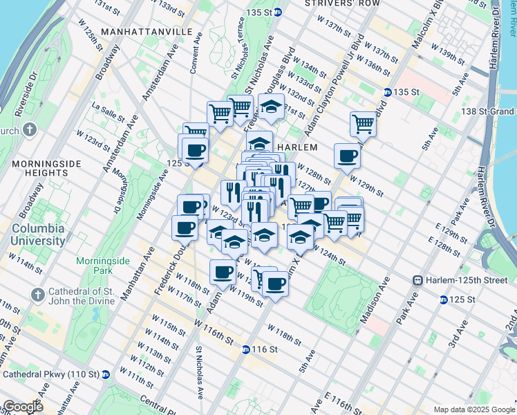 map of restaurants, bars, coffee shops, grocery stores, and more near 2090 7th Avenue in New York