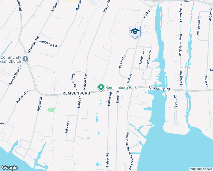 map of restaurants, bars, coffee shops, grocery stores, and more near 98 South Country Road in Remsenburg-Speonk