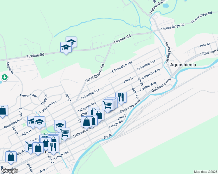 map of restaurants, bars, coffee shops, grocery stores, and more near 672 Columbia Avenue in Palmerton