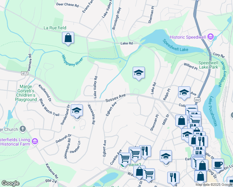 map of restaurants, bars, coffee shops, grocery stores, and more near 157 Sussex Avenue in Morristown