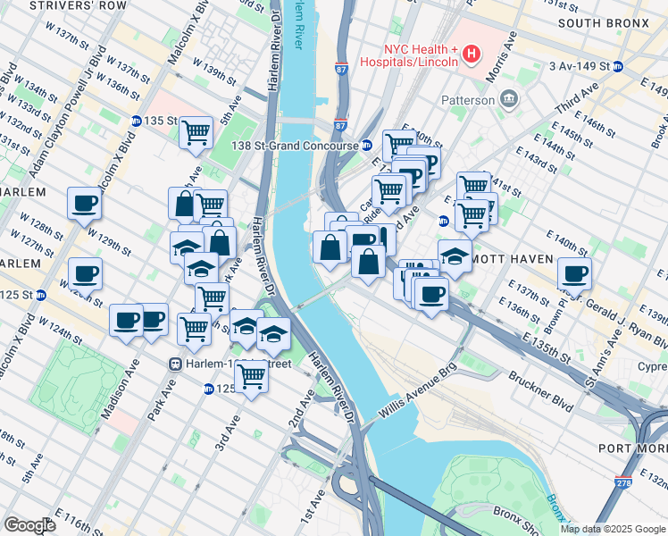 map of restaurants, bars, coffee shops, grocery stores, and more near 2401 3rd Avenue in The Bronx