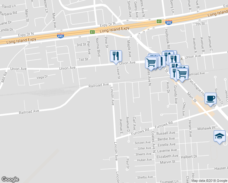 map of restaurants, bars, coffee shops, grocery stores, and more near 2045 1st Street in Holbrook
