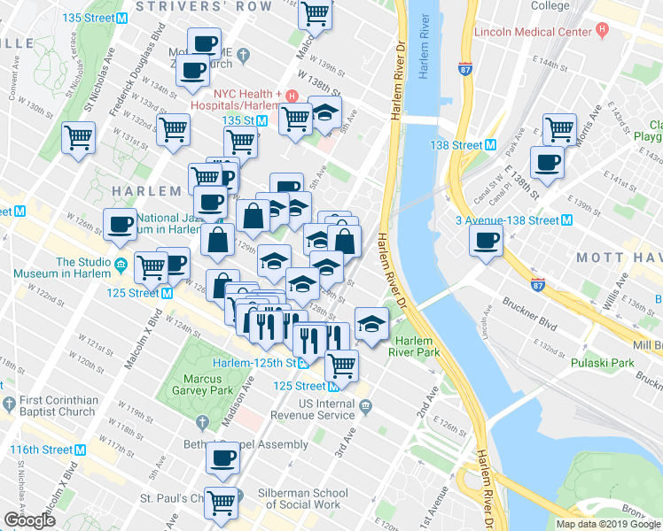 map of restaurants, bars, coffee shops, grocery stores, and more near in New York