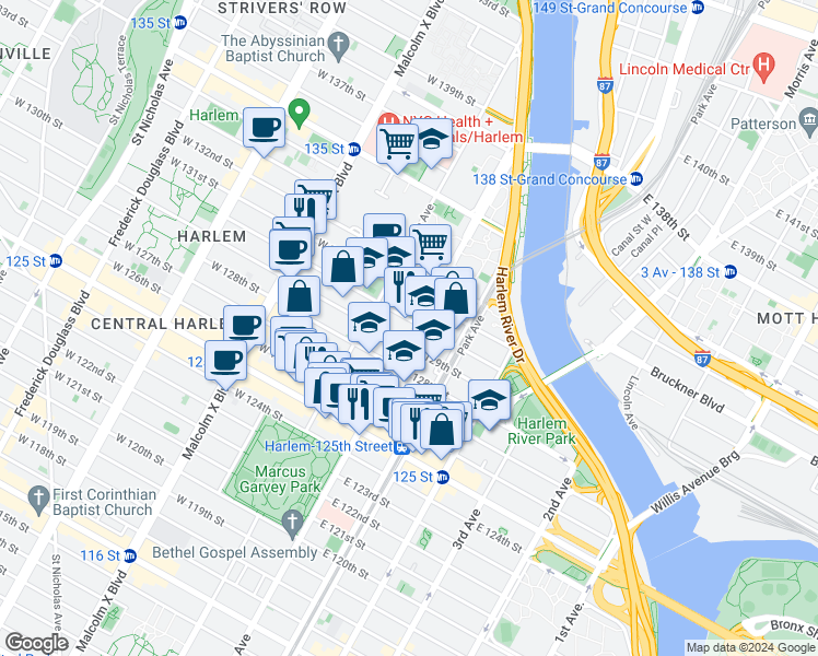 map of restaurants, bars, coffee shops, grocery stores, and more near in New York
