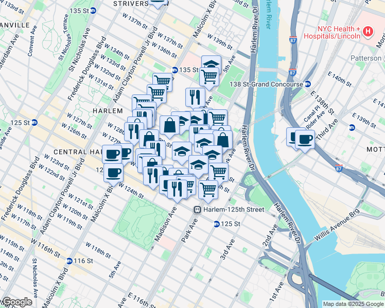 map of restaurants, bars, coffee shops, grocery stores, and more near in New York