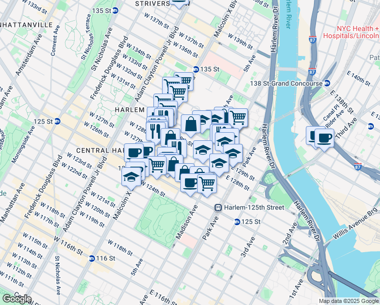 map of restaurants, bars, coffee shops, grocery stores, and more near in New York