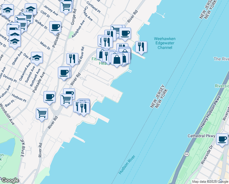 map of restaurants, bars, coffee shops, grocery stores, and more near 307 Penn Court in Edgewater