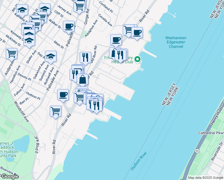 map of restaurants, bars, coffee shops, grocery stores, and more near 314 Thornton Court in Edgewater
