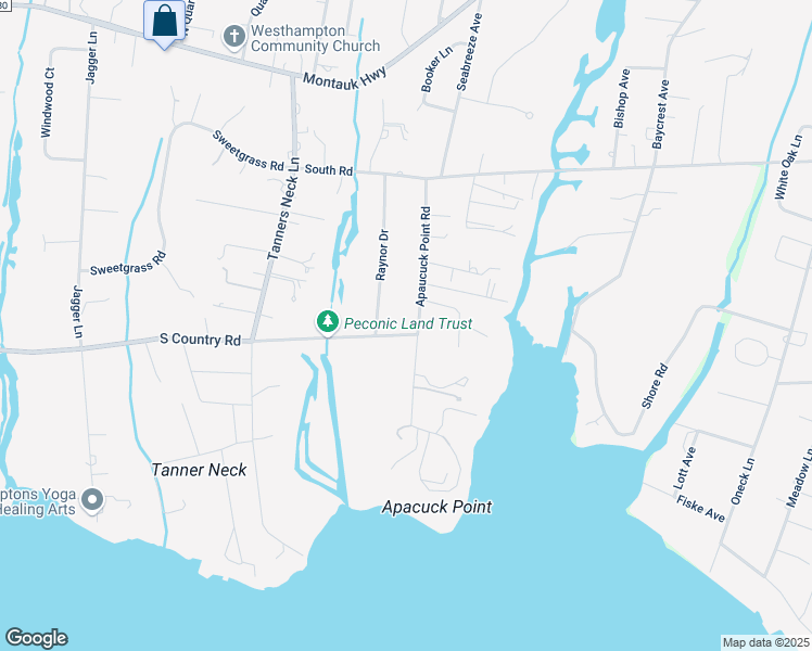 map of restaurants, bars, coffee shops, grocery stores, and more near 2 South Country Road in Westhampton