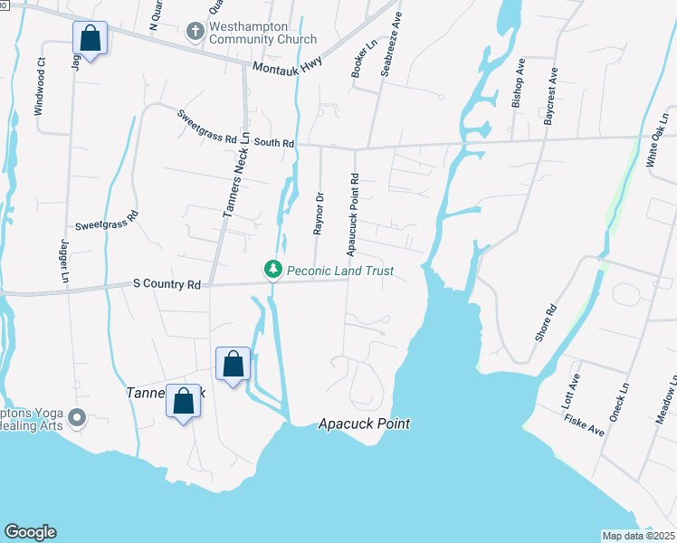 map of restaurants, bars, coffee shops, grocery stores, and more near 2 South Country Road in Westhampton