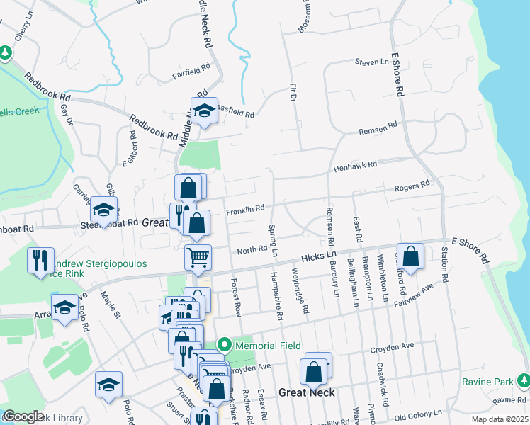 map of restaurants, bars, coffee shops, grocery stores, and more near 18 Spring Ln in Kings Point