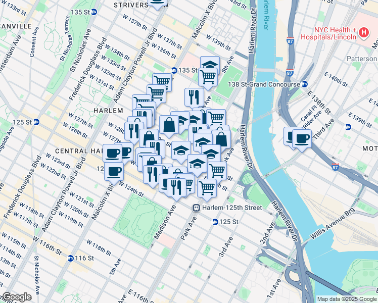 map of restaurants, bars, coffee shops, grocery stores, and more near in New York