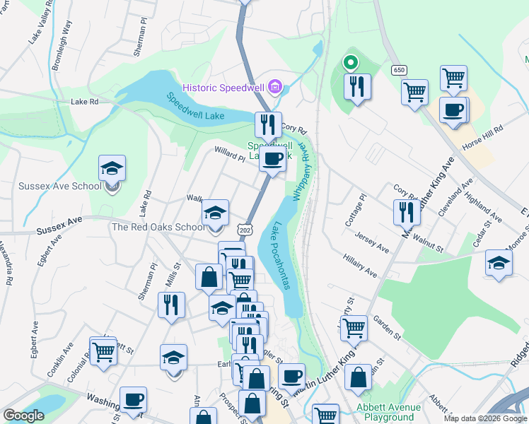 map of restaurants, bars, coffee shops, grocery stores, and more near 263 Speedwell Avenue in Morristown