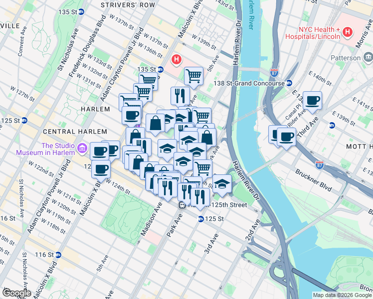 map of restaurants, bars, coffee shops, grocery stores, and more near in New York