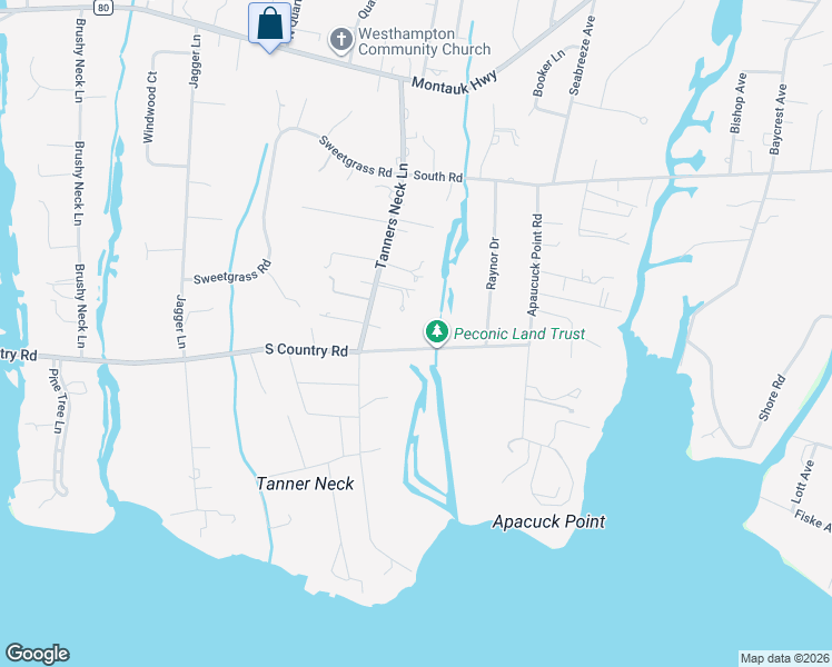 map of restaurants, bars, coffee shops, grocery stores, and more near 18 South Country Road in Westhampton