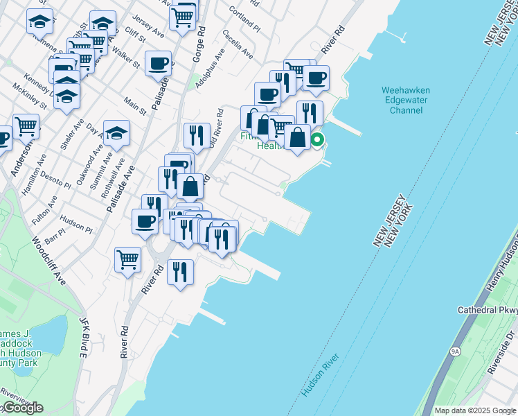 map of restaurants, bars, coffee shops, grocery stores, and more near 314 Thornton Court in Edgewater