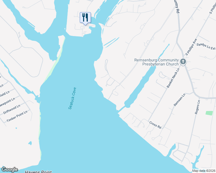 map of restaurants, bars, coffee shops, grocery stores, and more near 72 Cedar Lane in Remsenburg-Speonk