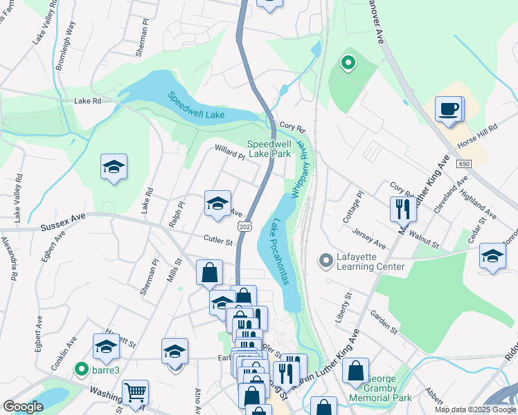 map of restaurants, bars, coffee shops, grocery stores, and more near 263 Speedwell Avenue in Morristown