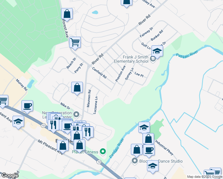 map of restaurants, bars, coffee shops, grocery stores, and more near 2 Emanuel Street in East Hanover