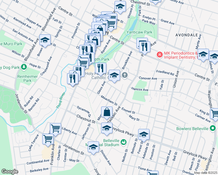 map of restaurants, bars, coffee shops, grocery stores, and more near 8 Newark Ave in Nutley
