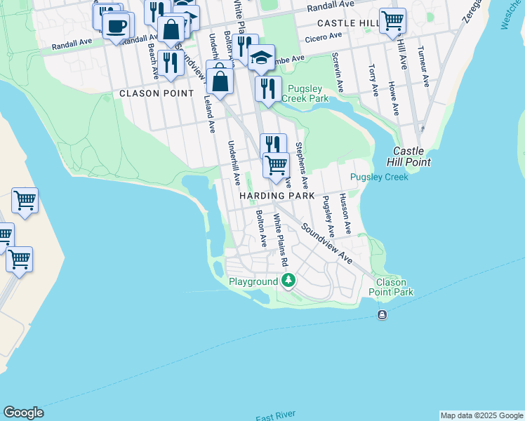 map of restaurants, bars, coffee shops, grocery stores, and more near in The Bronx