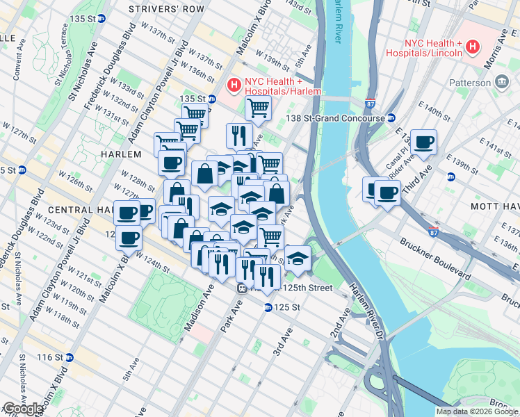 map of restaurants, bars, coffee shops, grocery stores, and more near in New York