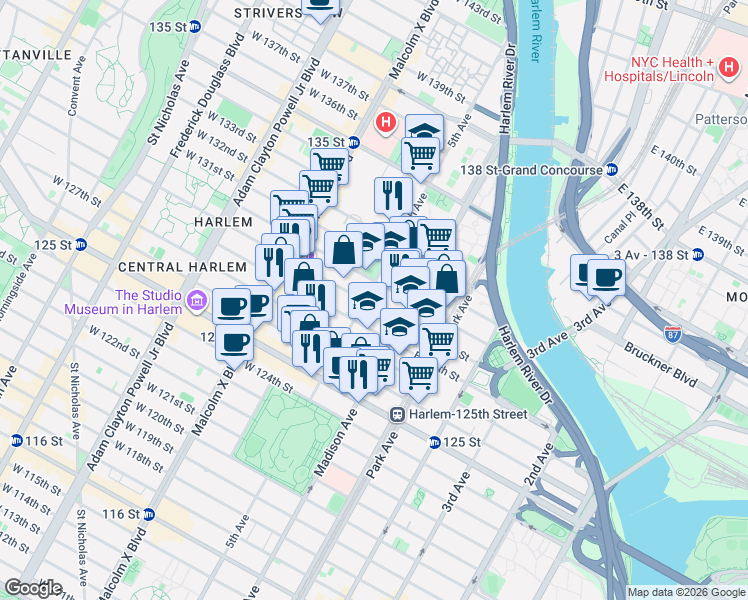 map of restaurants, bars, coffee shops, grocery stores, and more near in New York